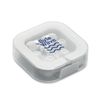 Caja con auriculares con cable personalizada con logotipo