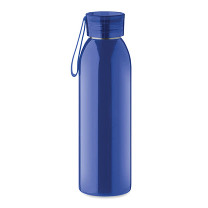 Botella de acero azul con tapa y asa