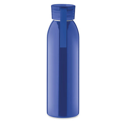 Botella de acero azul con tapa y asa