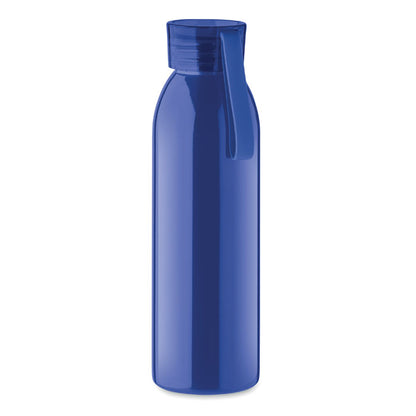 Botella de acero azul con tapa y asa