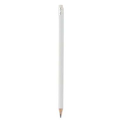 Lápiz blanco de madera con goma de borrar