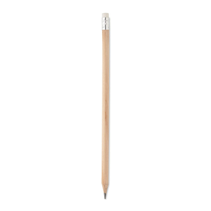 Lapiz de madera natural con goma de borrar blanca