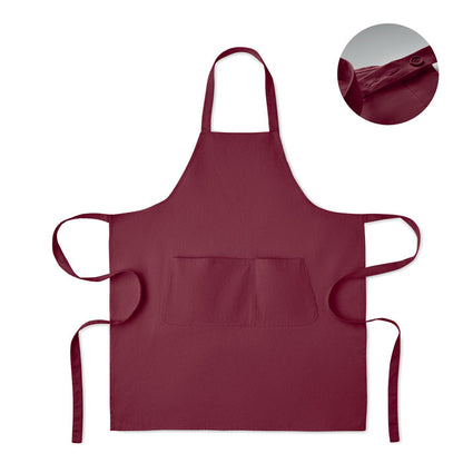 Delantal granate con bolsillo frontal y cinta ajustable con botones