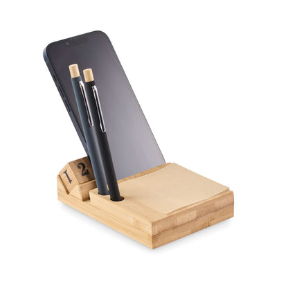 Calendario de madera de mesa con soporte para móvil y móvil negro