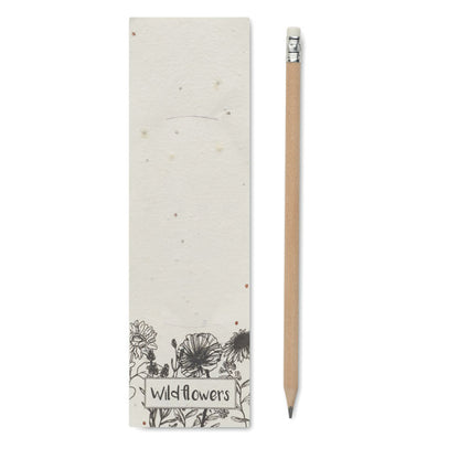 Funda rectangular de papel de semillas y lápiz de madera con goma de borrar