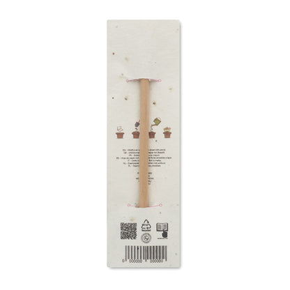 Parte trasera de funda de papel con instrucciones para plantar el papel