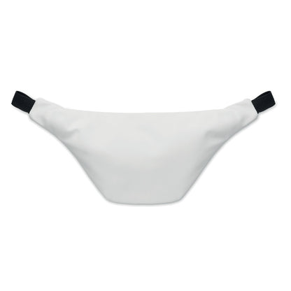 Vista trasera de riñonera blanca