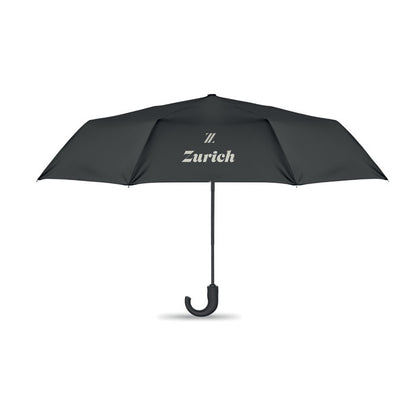 Paraguas negro plegable personalizado con logotipo en un gajo