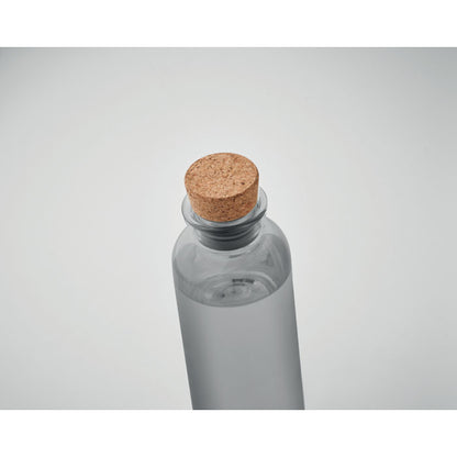 Botella de tritán azul con tapa de corcho al lado