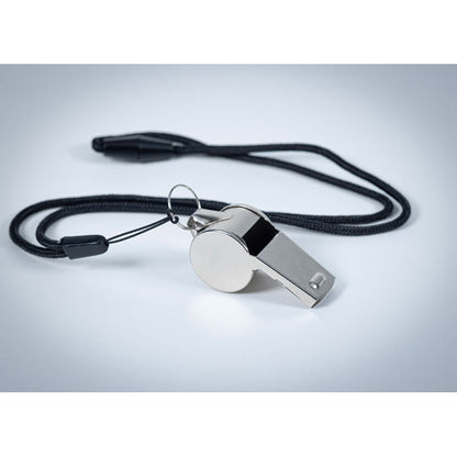 Silbato de metal con cordón para el cuello con cierre de seguridad