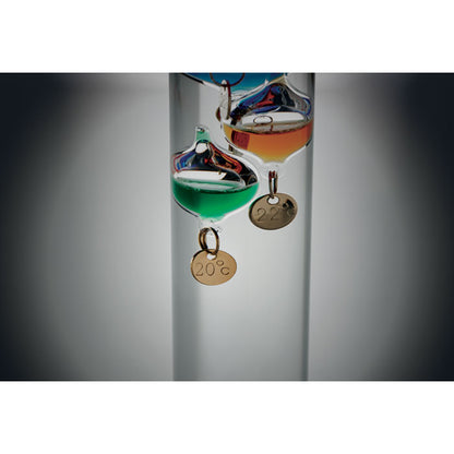Termómetro de cristal para oficina o regalo corporativo con globos flotantes.
