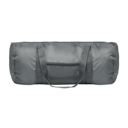 Bolsa redonda de viaje de poliéster gris con asas de trasporte y bolsillo frontal con cremallera