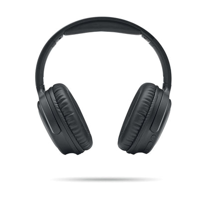 Vista frontal de auriculares negros con diadema