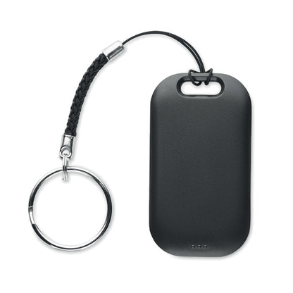 Dispositivo rastreador con diseño ergonómico negro  de bordes curvos y estructura resistente.