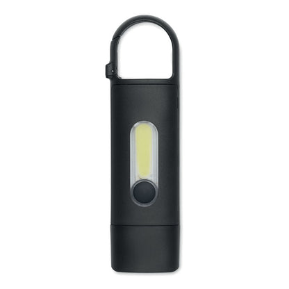 Linterna compacta negra de 11 cm con 3 modos de iluminación.