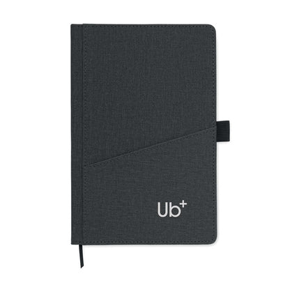 Libreta negra con bolsillo para móvil con logo impreso