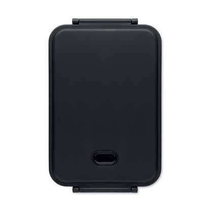 Vista superior de recipiente rectangular negro para alimentos