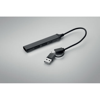 Hub USB con diseño estrecho de 1,7 cm de largo y 0,7 cm de ancho.