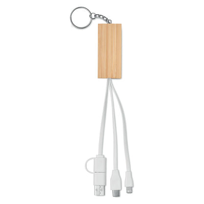 Llavero con carcasa de bambú y 3 conexiones USB
