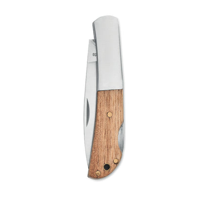 Navaja multifunción con mango de madera de acacia en acabado natural.