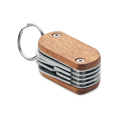 Llavero multiherramientas de madera y acero inoxidable 