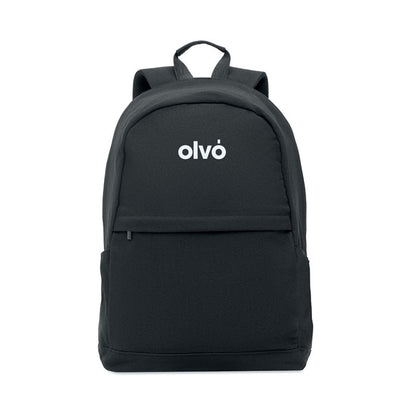 Mochila negra personalizada con logotipo en parte frontal superior