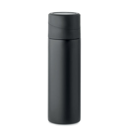 Botella de acero inox. negra con impresión