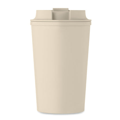 Vaso de plástico procedente de maiz con tapa de color beige