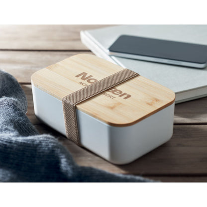 Fiambrera personalizada con logotipo en tapadera de madera