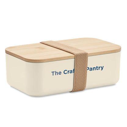 Fiambrera beige personalizada con logotipo en un lateral