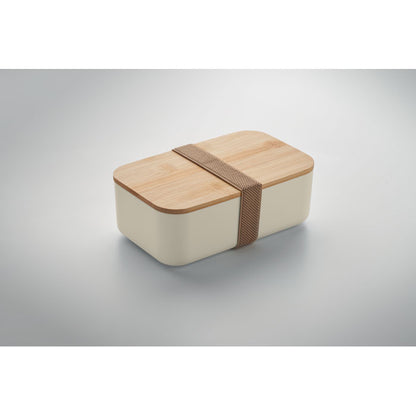Fiambrera rectangular beige con cierre con goma elástica