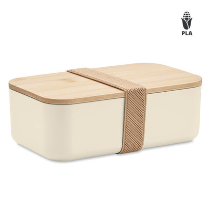 Fiambrera beige con tapa de madera