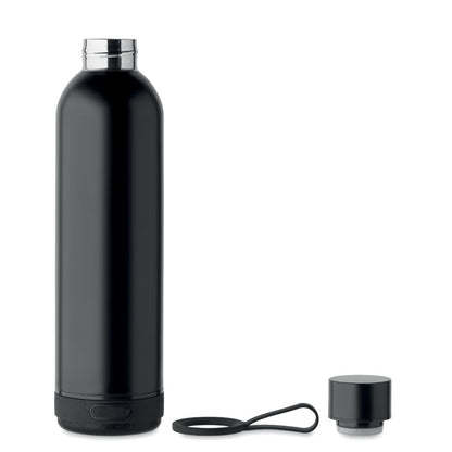 Botella negra de acero reciclado con asa de silicona