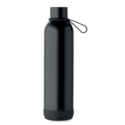 Botella negra de acero reciclado con asa de silicona