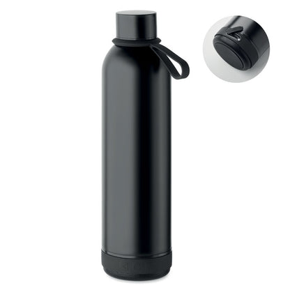 Botella negra de acero reciclado con asa de silicona