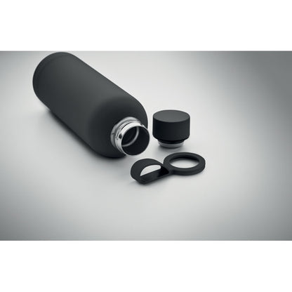 Botella tumbada negra de acero con tapa