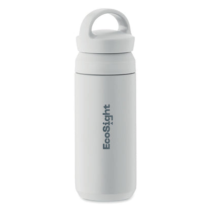 Botella de acero color blanco personalizada con logotipo