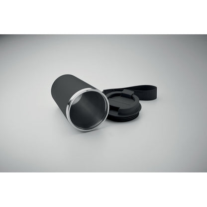 Vaso de acero inoxidable negro con tapadera de rosca 