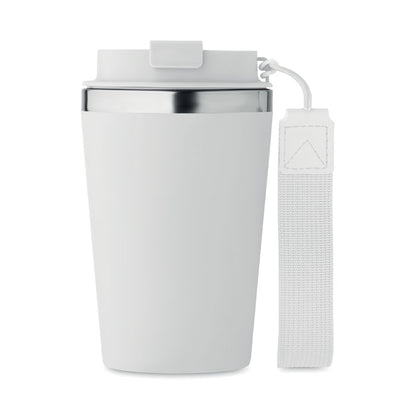 Vaso de viaje blanco de acero inoxidable con correa 