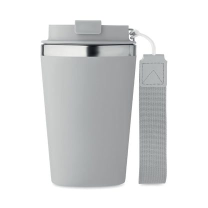 Vaso de viaje gris de acero inoxidable con correa 