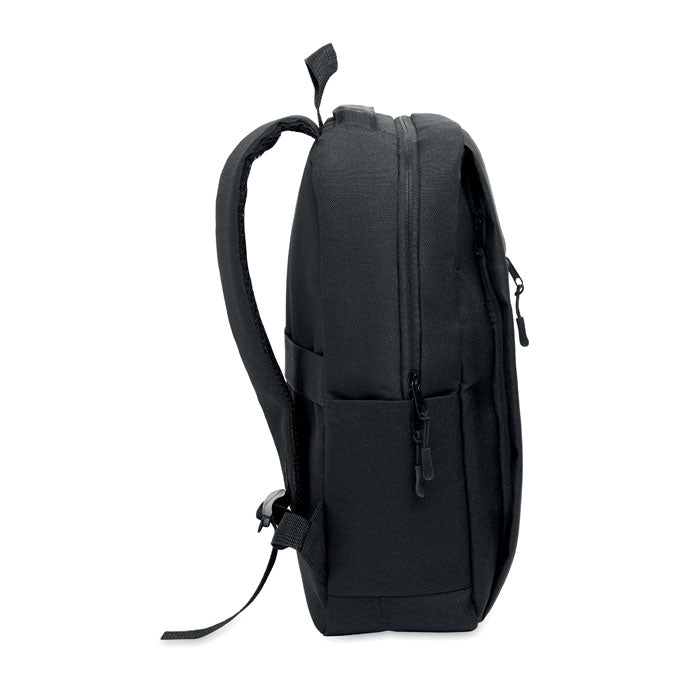 AKRAOS - Mochila para portátil de 15" vista lateral, diseño práctico con bolsillos y correas acolchadas.