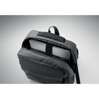 Parte superior de mochila abierta gris con 2 bolígrafos dentro
