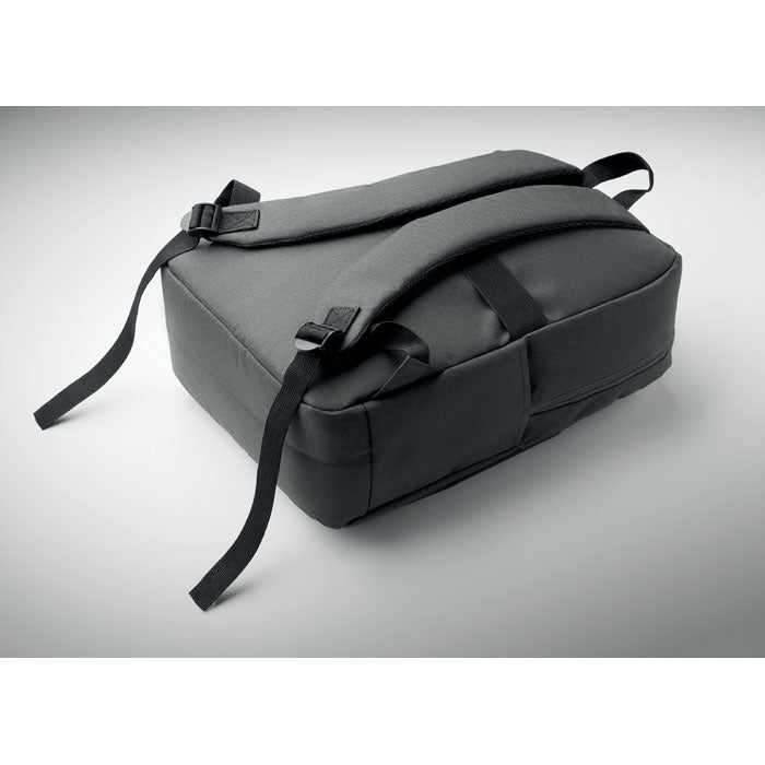 AKRAOS - Mochila para portátil de 15" vista desde atrás con correas ajustables y diseño acolchado.