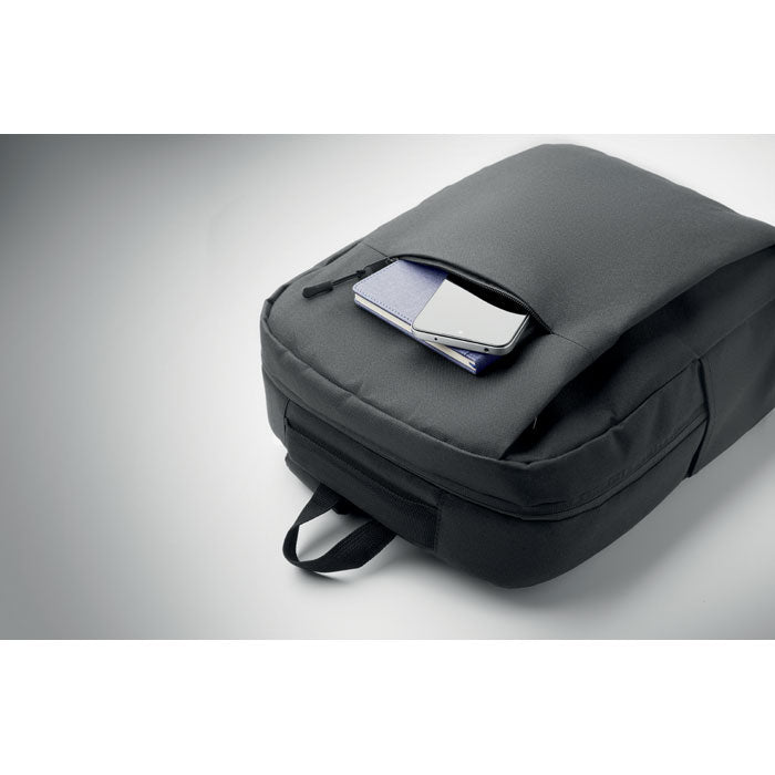 AKRAOS - Mochila para portátil de 15" con bolsillo exterior para teléfono en color negro.