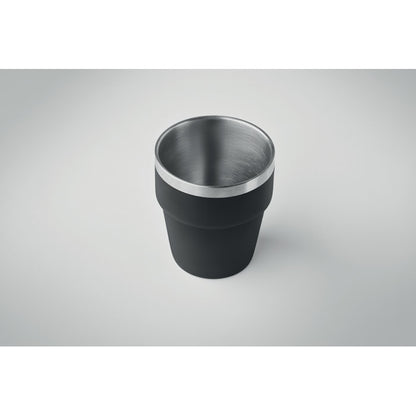 Vista superior de vaso de acero inoxidable de doble pared de color negro