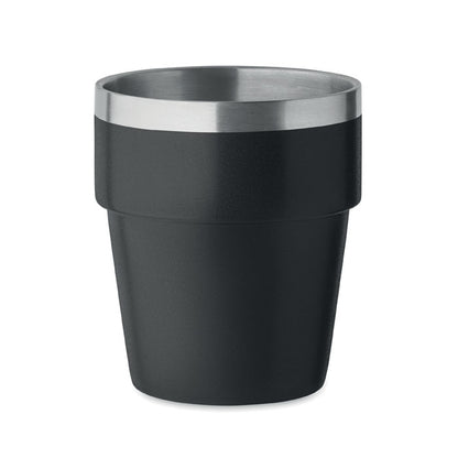 VAso de acero inoxidable negro en la parte exterior y de acero en la parte interior
