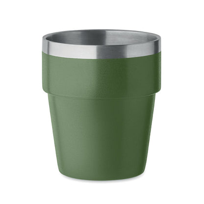 Vaso de acero inoxidable verde en la parte exterior y de acero en la parte interior