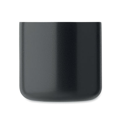 Vista frontal de taza negra de acero inox