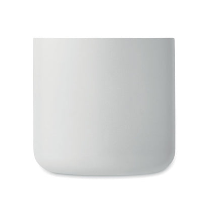 Vista frontal de taza blanca de acero inox