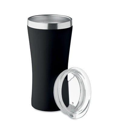 Vaso metálico negro con tapadera de rosca transparente